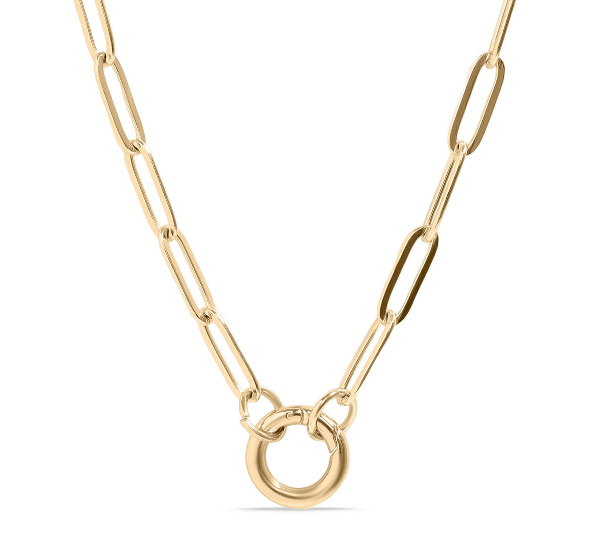 16”+2 length - 18K Gold PVD Paperclip Carabiner Charm Holder Necklace Chain Necklace