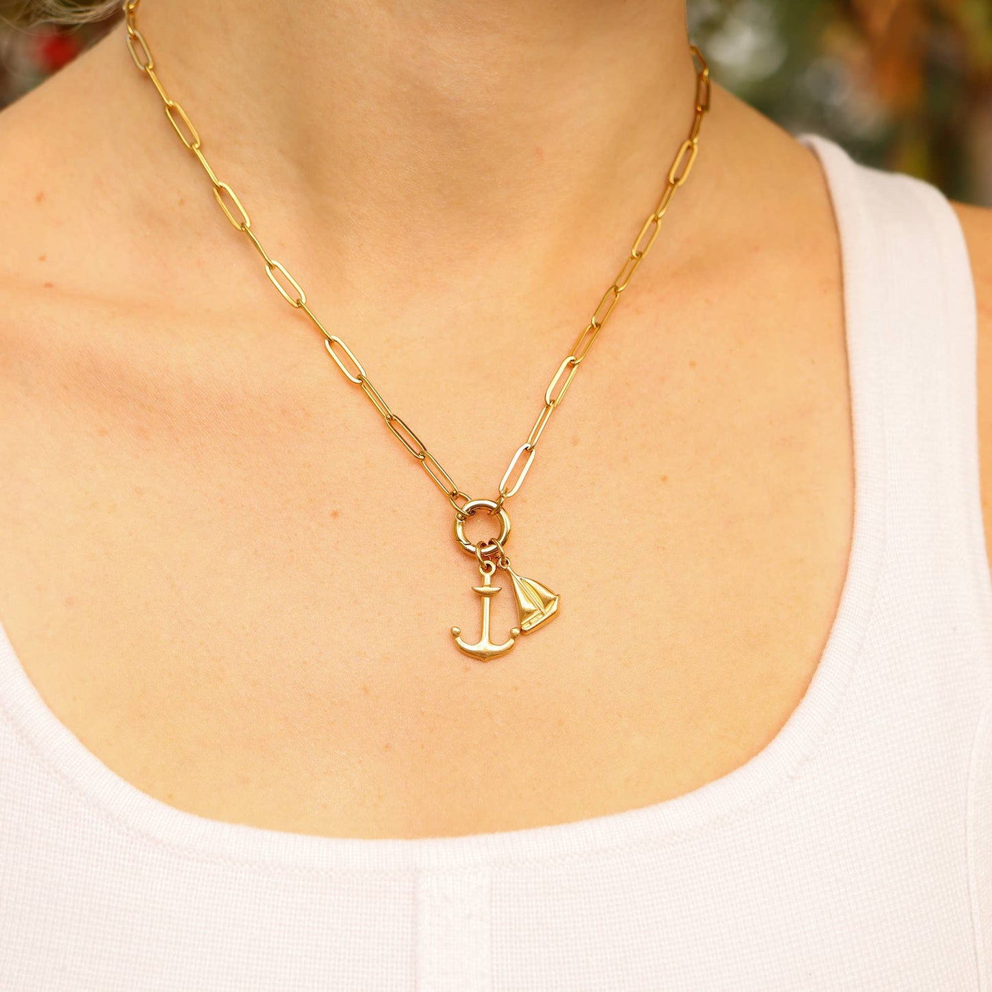 16”+2 length - 18K Gold PVD Paperclip Carabiner Charm Holder Necklace - Nifty Decor & More