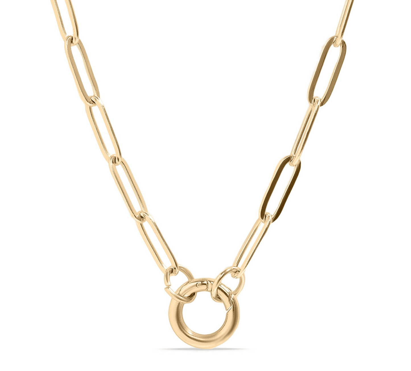 16”+2 length - 18K Gold PVD Paperclip Carabiner Charm Holder Necklace - Nifty Decor & More