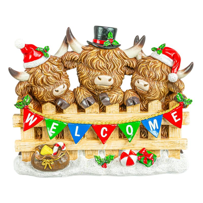 Xmas Welcome Highland Cow Farm Fence Tabletop