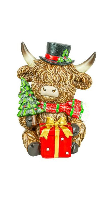 Holly Jolly Highland Cow 6" Sitter