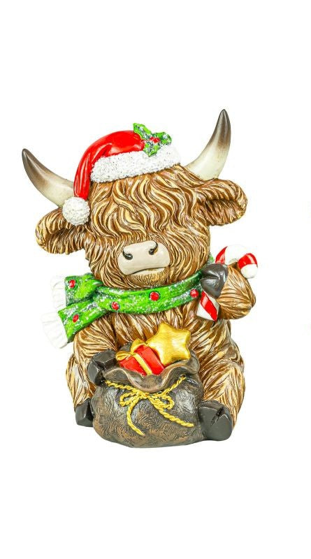 Holly Jolly Highland Cow 6" Sitter