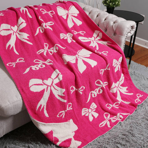 Cozy Ribbon Print Soft Throw Blanket, Chic Girly Design for Snuggling, Mother&