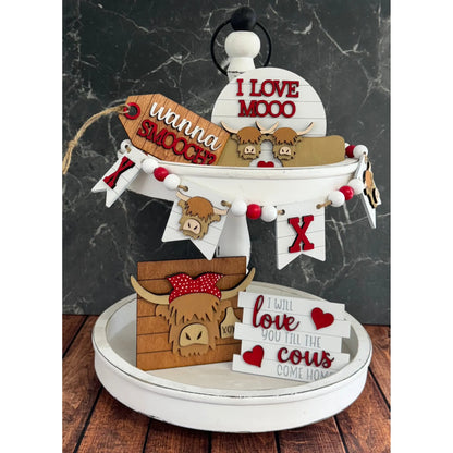 Highland Cow Valentine Tiered Tray Valentine Shelf Sitter