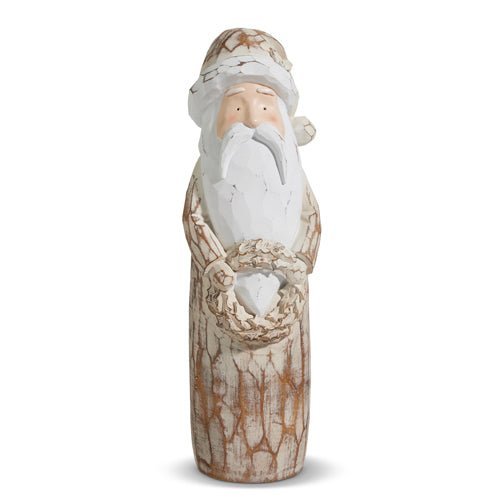 17" Natural Distressed Carved Santa - Nifty Decor & More