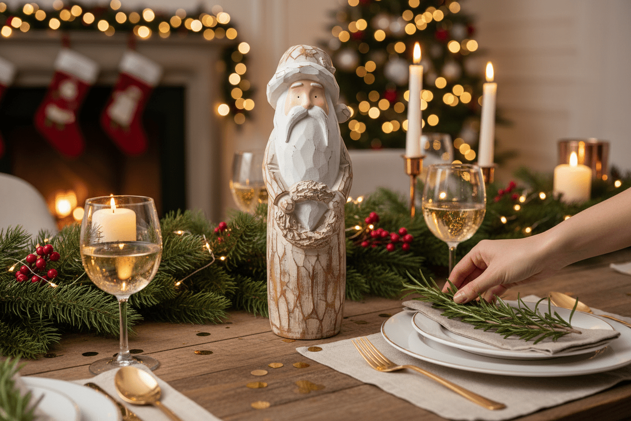 17" Natural Distressed Carved Santa - Nifty Decor & More