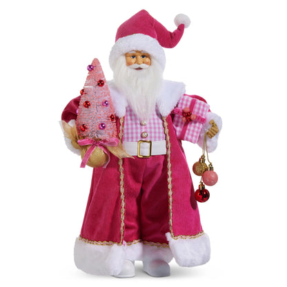 18” Bubblegum Pink Santa | Whimsical Christmas Decor | Pink Candy Holiday Figurine | Polyester Santa Decoration - Nifty Decor & More