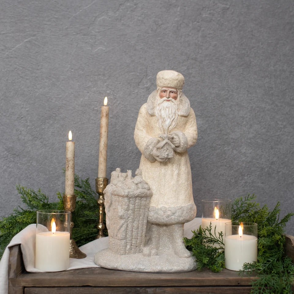 18" Cream & Grey Santa with Toy Bag - Nifty Decor & More