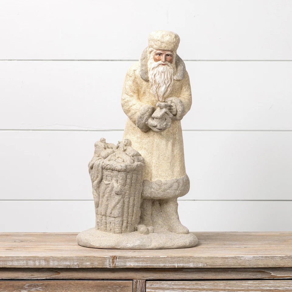 18" Cream & Grey Santa with Toy Bag - Nifty Decor & More