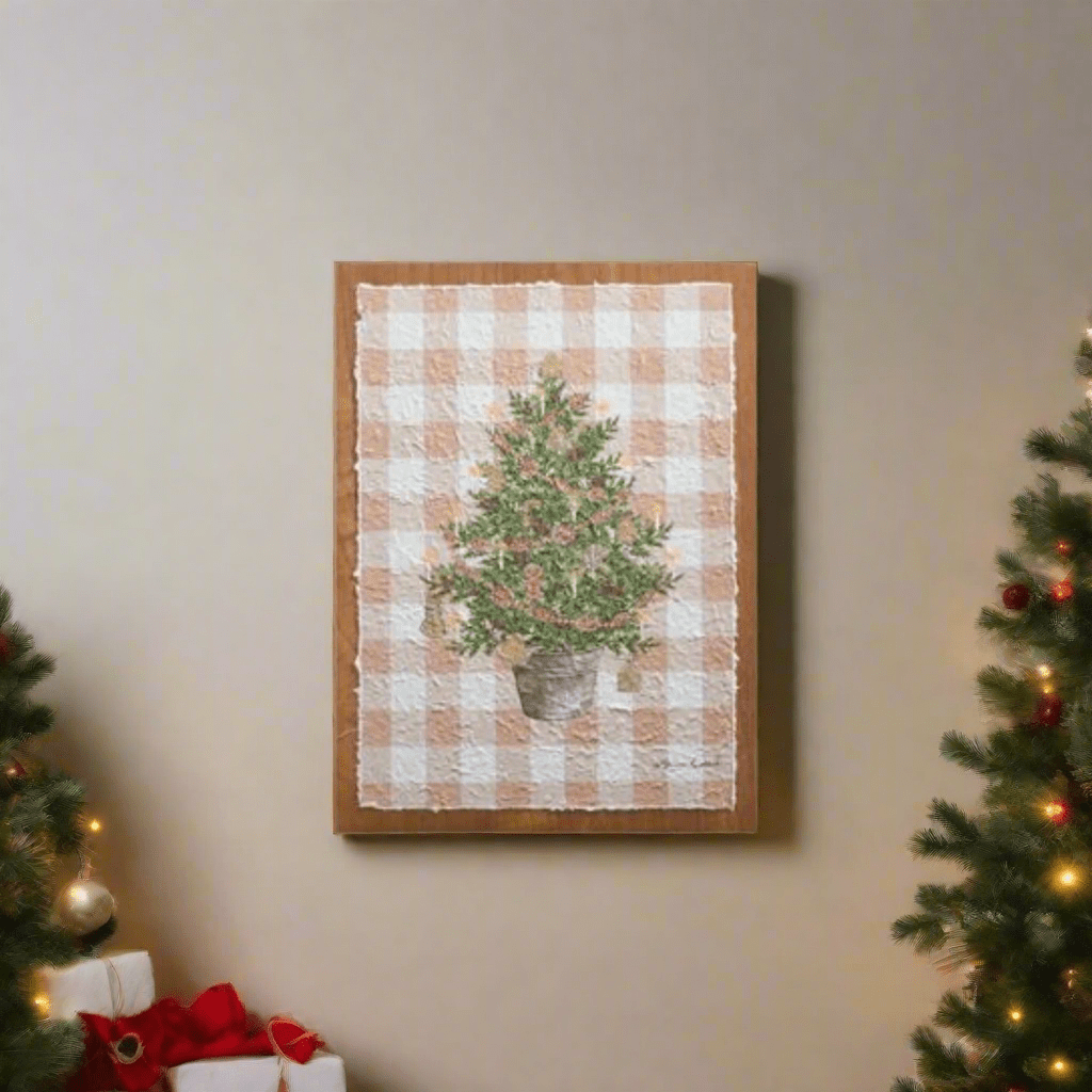 18" Gingerbread & Gingham Wood Wall Art - Textured Christmas Decor by Sharon Kuplack - Nifty Decor & More