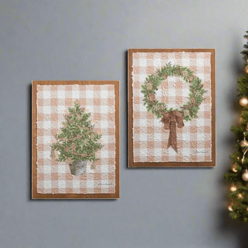 18" Gingerbread & Gingham Wood Wall Art - Textured Christmas Decor by Sharon Kuplack - Nifty Decor & More