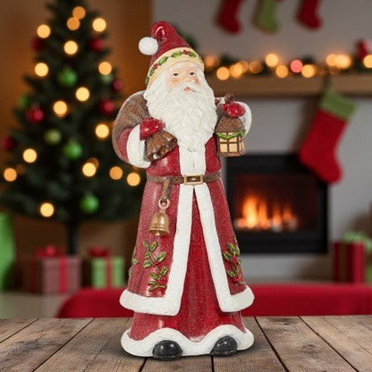 18" Holly and Pine Lantern Santa - Nifty Decor & More