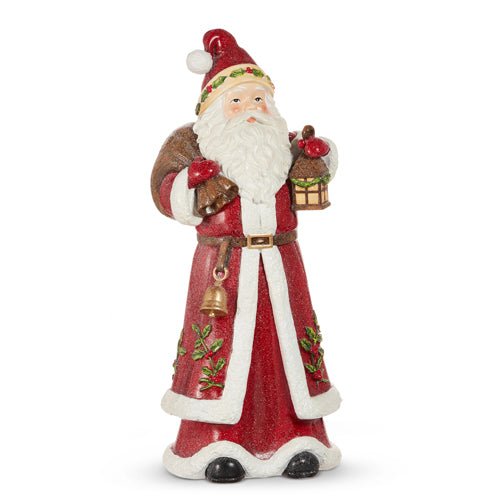18" Holly and Pine Lantern Santa