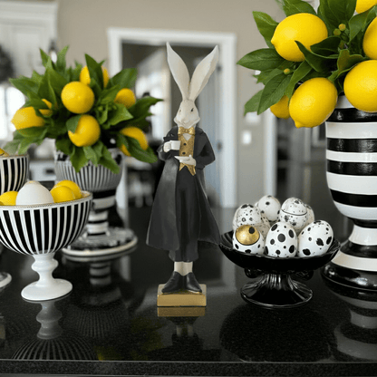 18.25" Royal Resin Easter Bunny with Teacup - Black, White & Gold Spring Decor - Nifty Decor & More