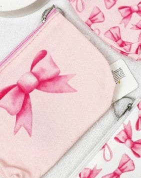 Bow Design Coin Purse, Stylish Pink Coquette Print Accessory, Perfect for Coins and Small Items, Gift for Preppy Style Lovers Pink Bow