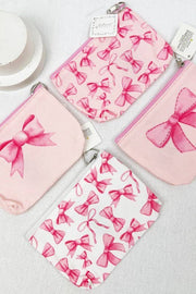 Bow Design Coin Purse, Stylish Pink Croquette Print Accessory, Perfect for Coins and Small Items, Gift for Preppy Style Lovers
