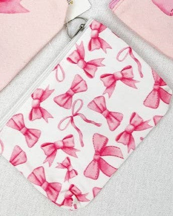 Bow Design Coin Purse, Stylish Pink Coquette Print Accessory, Perfect for Coins and Small Items, Gift for Preppy Style Lovers White Multi Bows