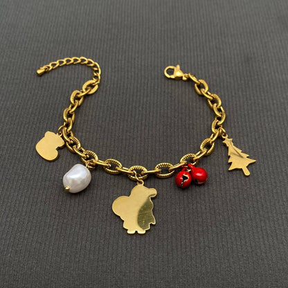 18K Gold Plated S.Steel Santa Christmas Charm Bracelet - FGS Christmas Earrings