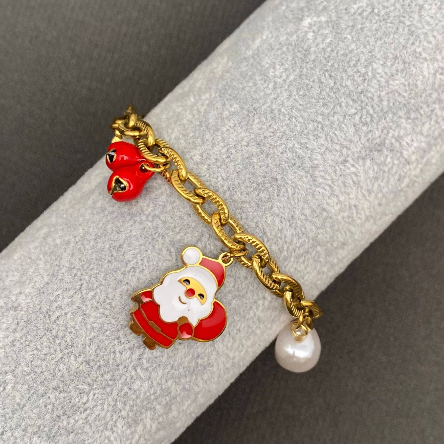 18K Gold Plated S.Steel Santa Christmas Charm Bracelet - FGS - Nifty Decor & More