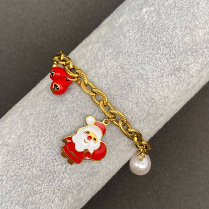 18K Gold Plated S.Steel Santa Christmas Charm Bracelet - FGS Christmas Earrings