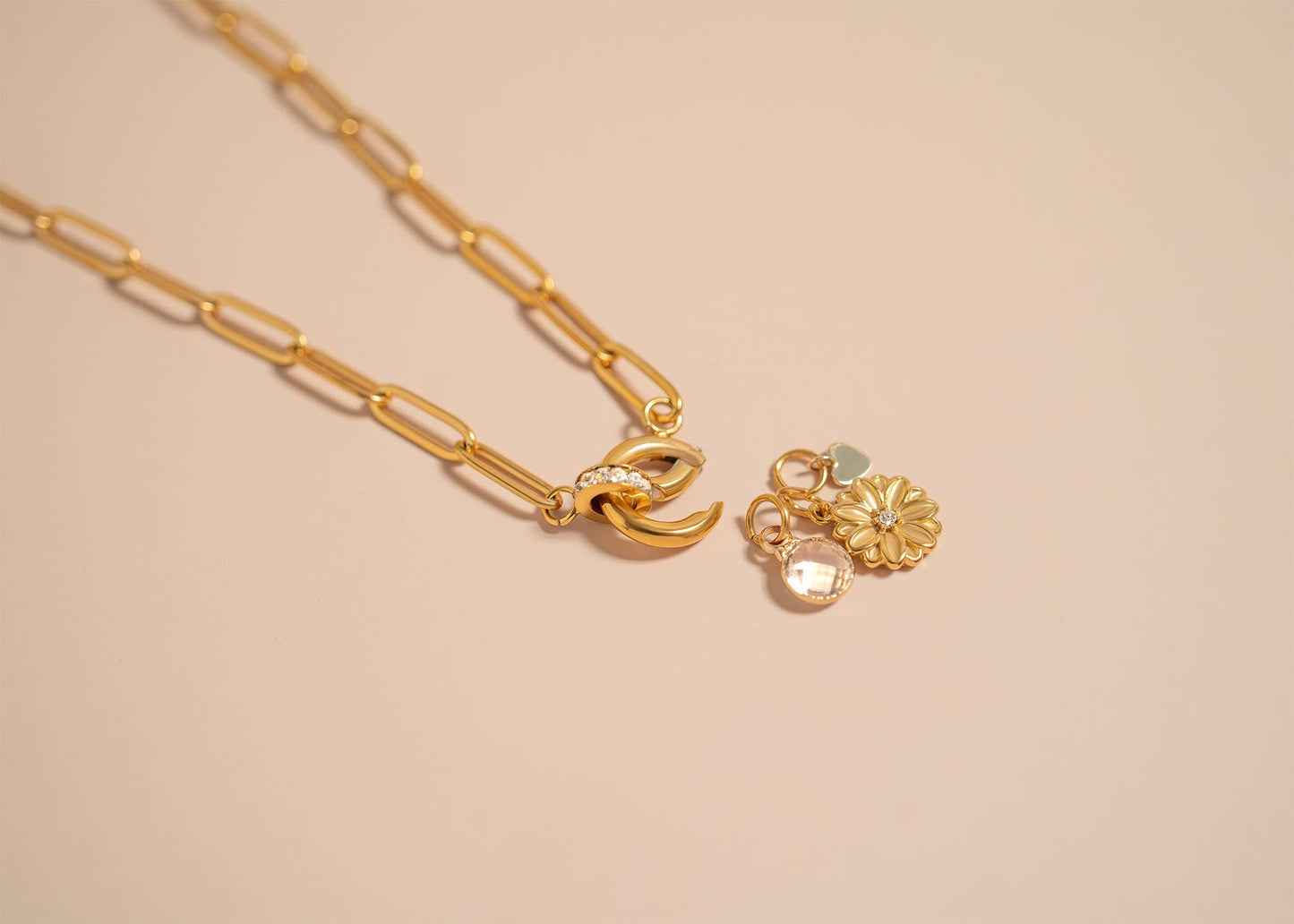 18K Gold PVD Paperclip Rhinestone Charm Holder Necklace - Nifty Decor & More