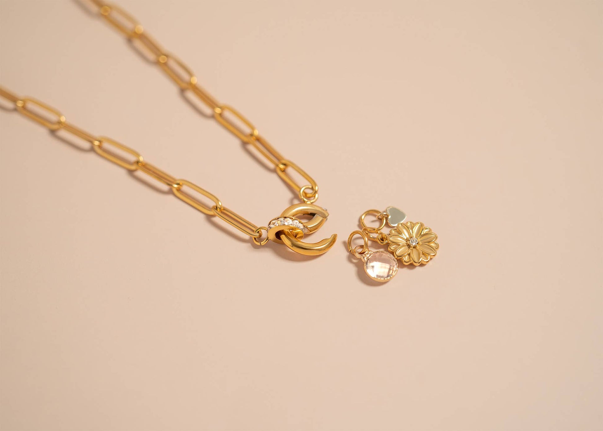 18K Gold PVD Paperclip Rhinestone Charm Holder Necklace - Nifty Decor & More