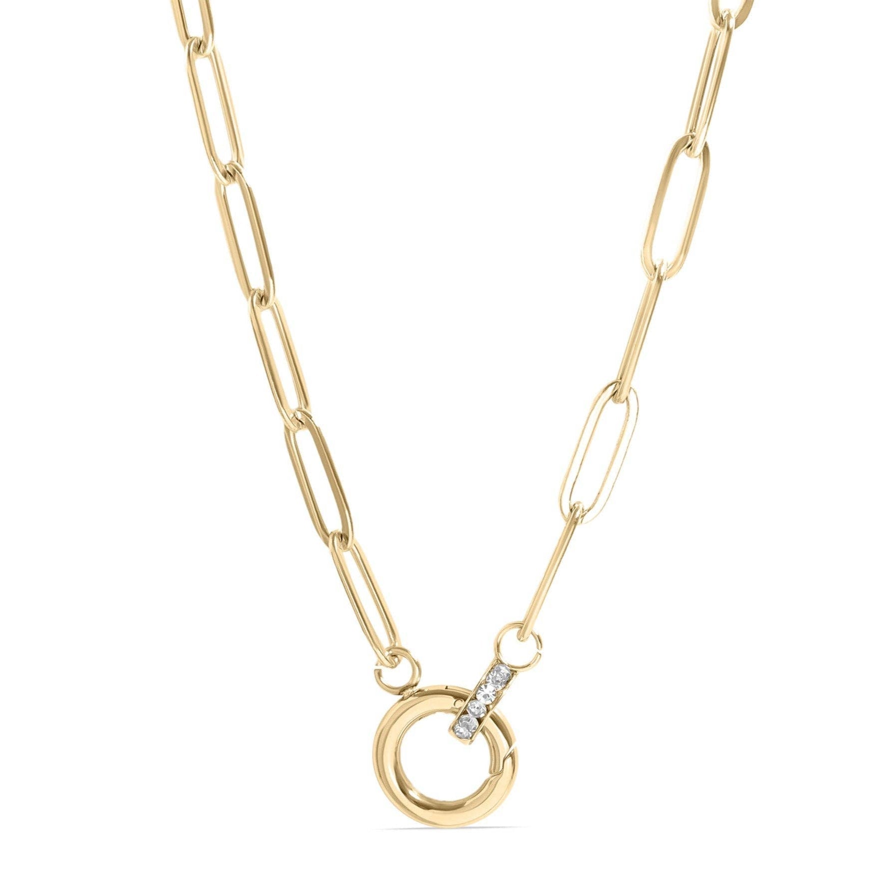 18K Gold PVD Paperclip Rhinestone Charm Holder Necklace - Nifty Decor & More