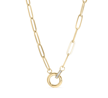 18K Gold PVD Paperclip Rhinestone Charm Holder Necklace Chain Necklace