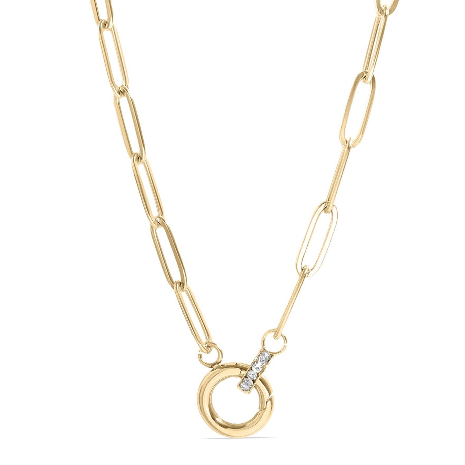 18K Gold PVD Paperclip Rhinestone Charm Holder Necklace - Nifty Decor & More