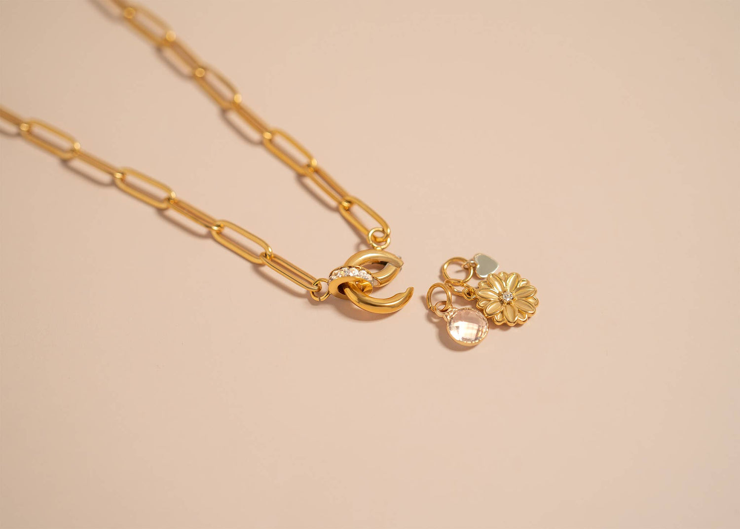18K Gold PVD Paperclip Rhinestone Charm Holder Necklace - Nifty Decor & More