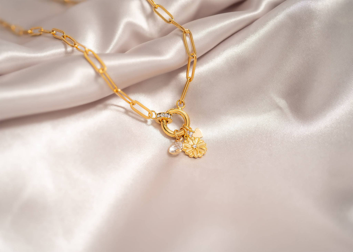 18K Gold PVD Paperclip Rhinestone Charm Holder Necklace - Nifty Decor & More