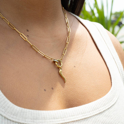 18K Gold PVD Paperclip Rhinestone Charm Holder Necklace Chain Necklace