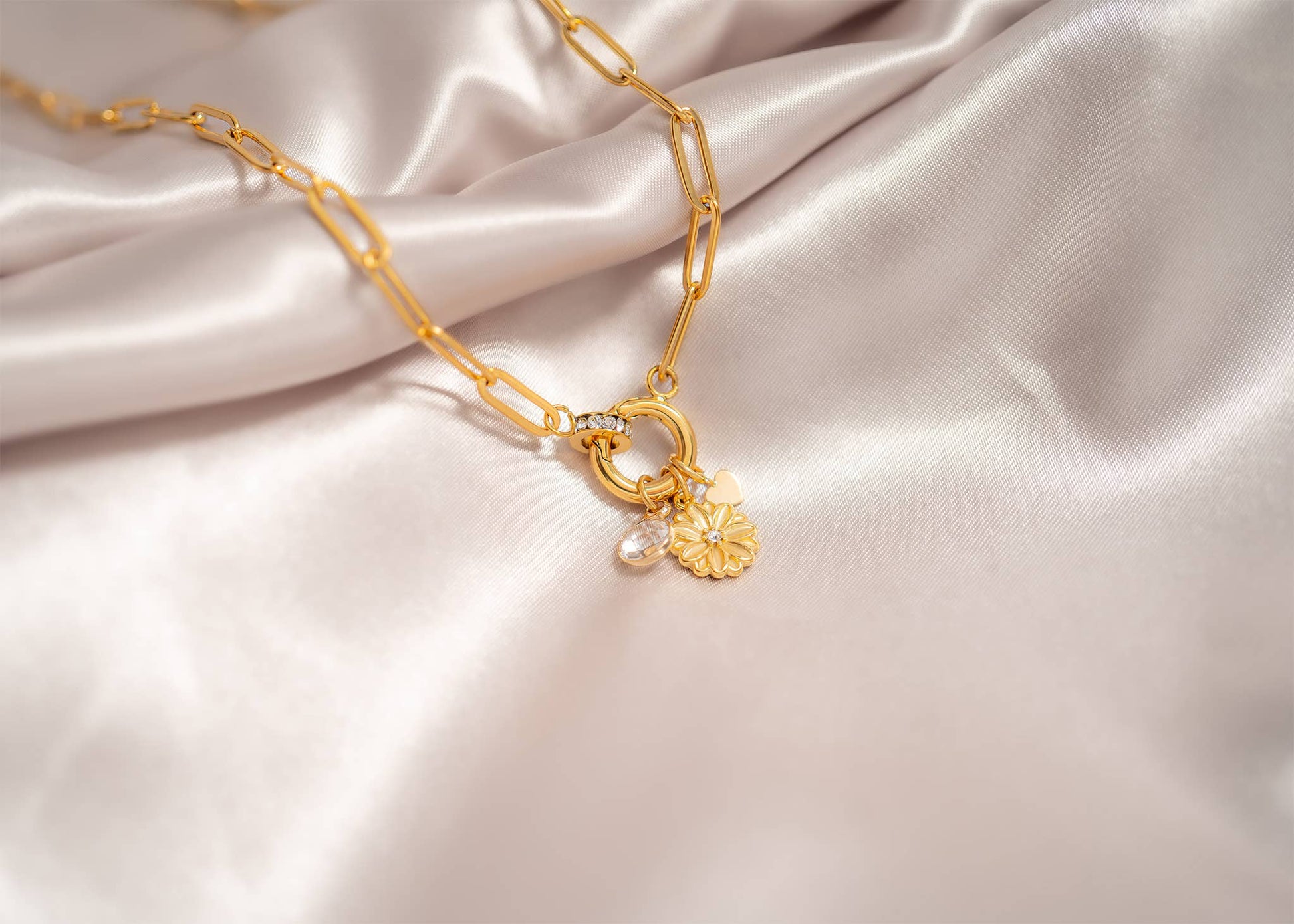 18K Gold PVD Paperclip Rhinestone Charm Holder Necklace - Nifty Decor & More