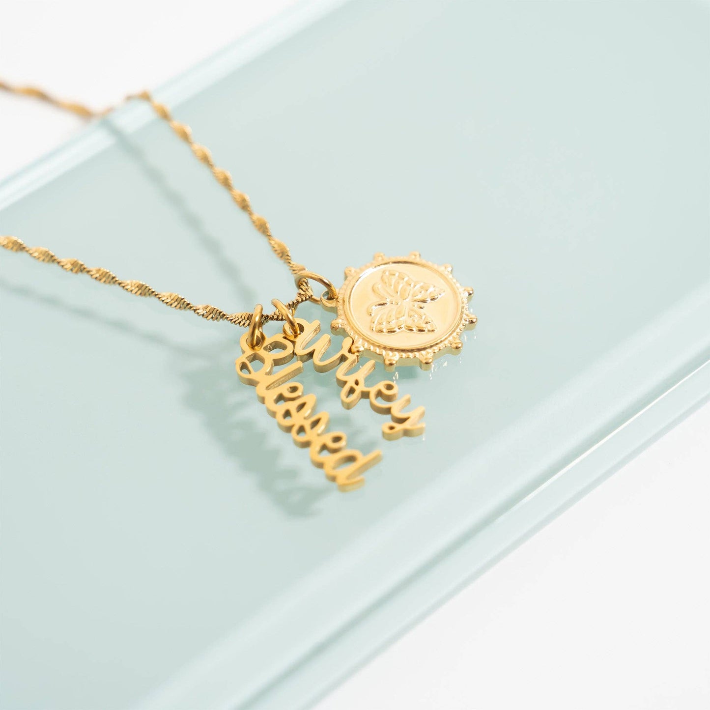 18K Gold PVD Stainless Steel Blessed Charm - Nifty Decor & More