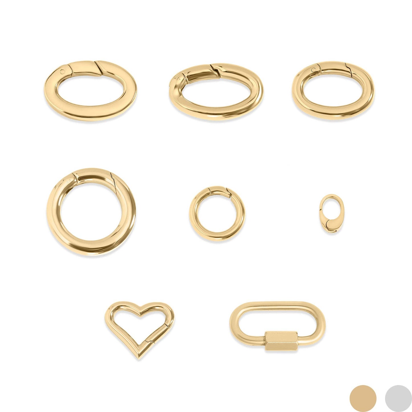 18K Gold PVD Stainless Steel Carabiner Variety Pack Gold