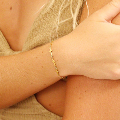 18K Gold PVD Stainless Steel Cross Chain Bracelet - Nifty Decor & More