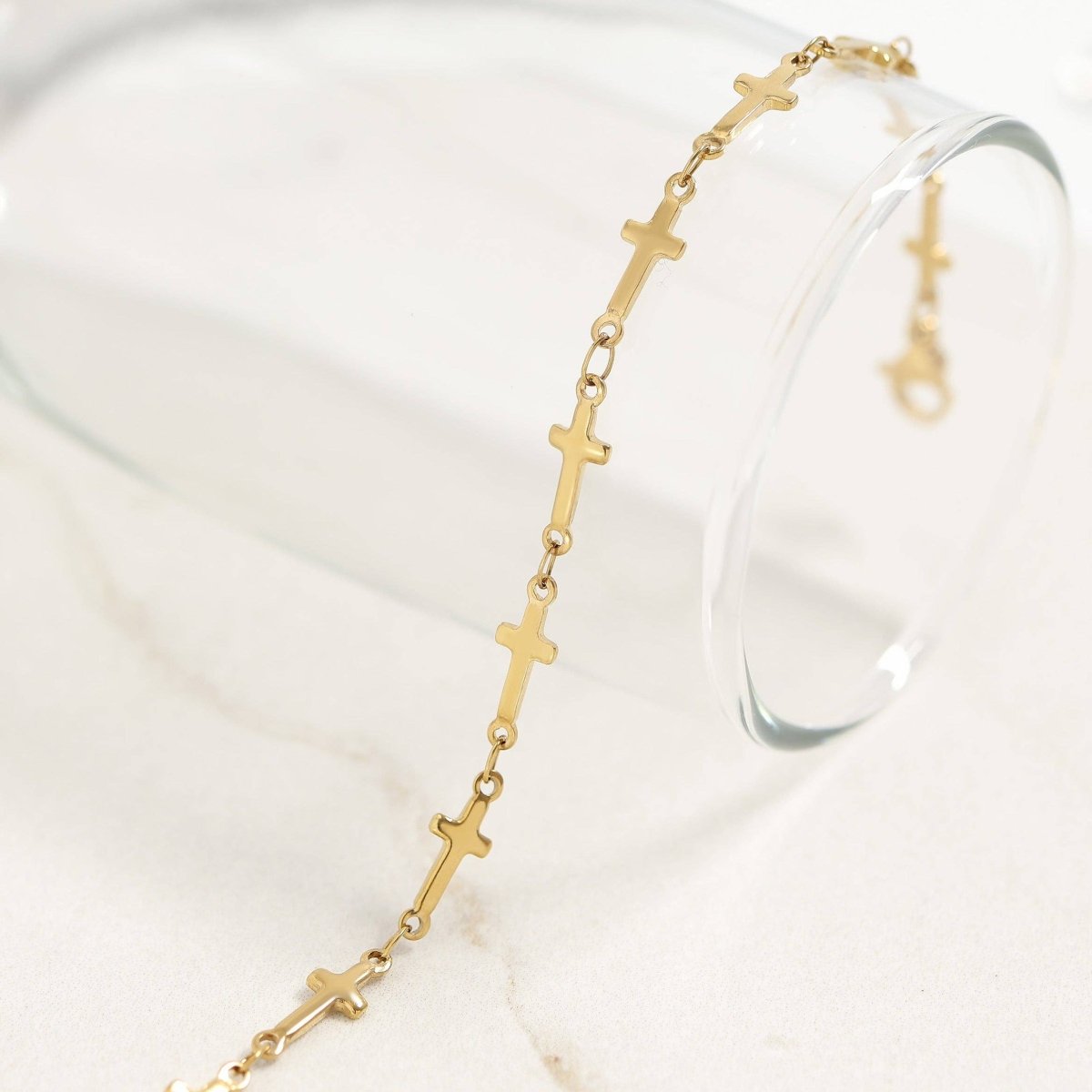 18K Gold PVD Stainless Steel Cross Chain Bracelet - Nifty Decor & More