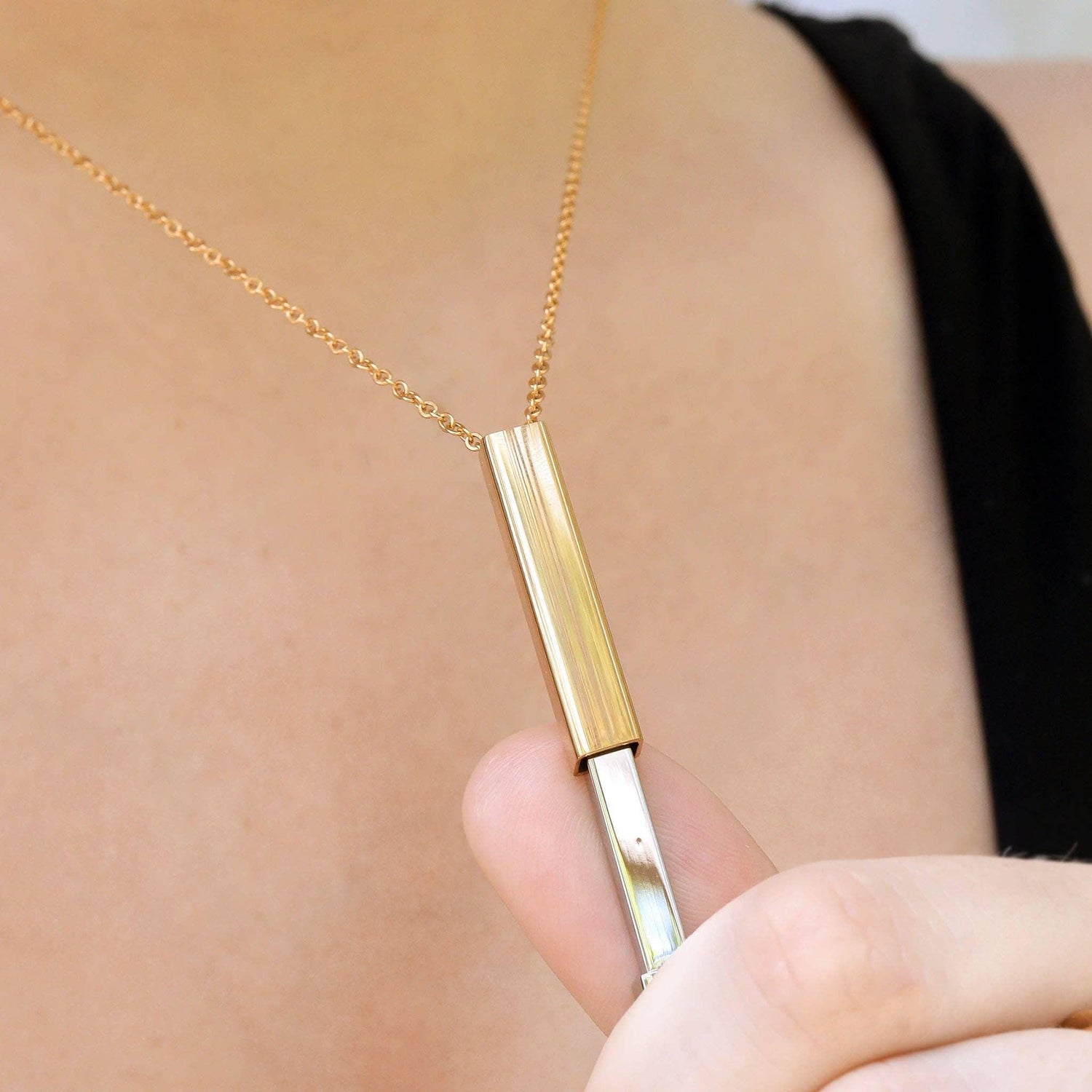 18K Gold PVD Stainless Steel Hidden Message Sliding Blank Bar Necklace - Nifty Decor & More