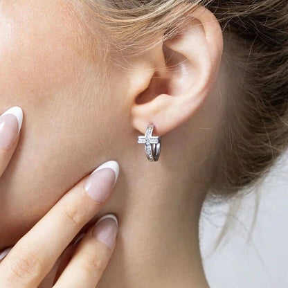 18K Gold PVD Stainless Steel Stone Cross Huggies Earrings - Nifty Decor & More