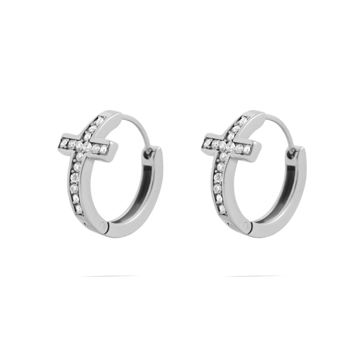 18K Gold PVD Stainless Steel Stone Cross Huggies Earrings - Nifty Decor & More