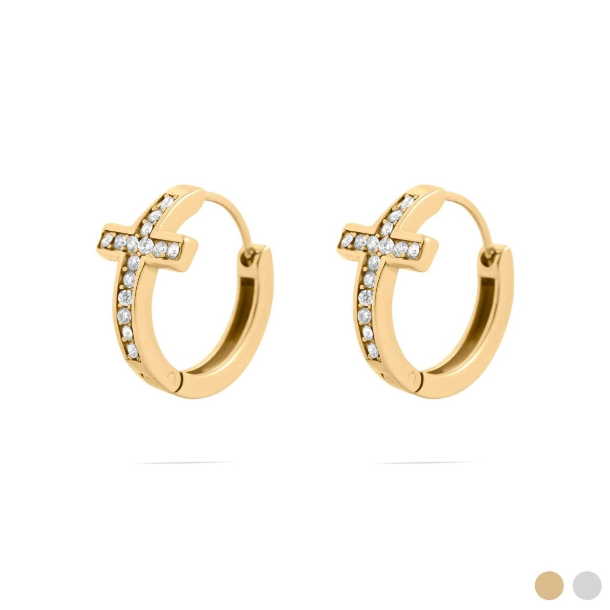 18K Gold PVD Stainless Steel Stone Cross Huggies Earrings - Nifty Decor & More