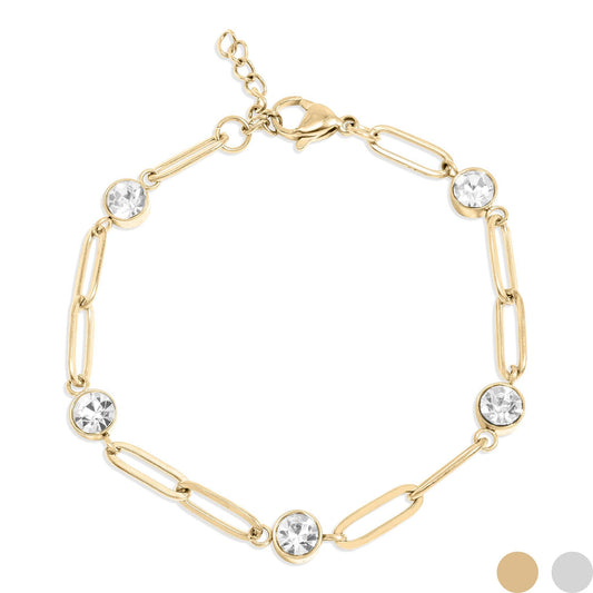 18K Gold PVD Station Stone Stone Paperclip Chain Bracelet Bracelet Chain