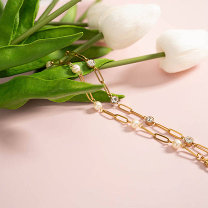 18K Gold PVD Station Stone Stone Paperclip Chain Bracelet Bracelet Chain