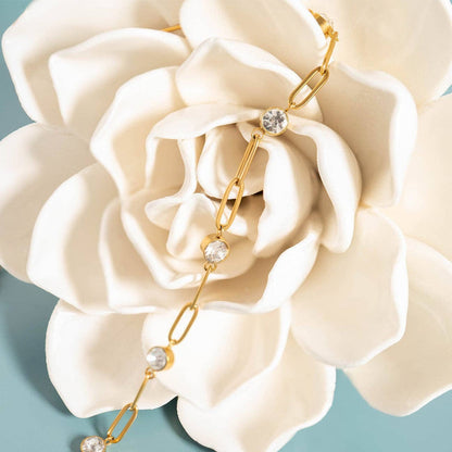 18K Gold PVD Station Stone Stone Paperclip Chain Bracelet Bracelet Chain