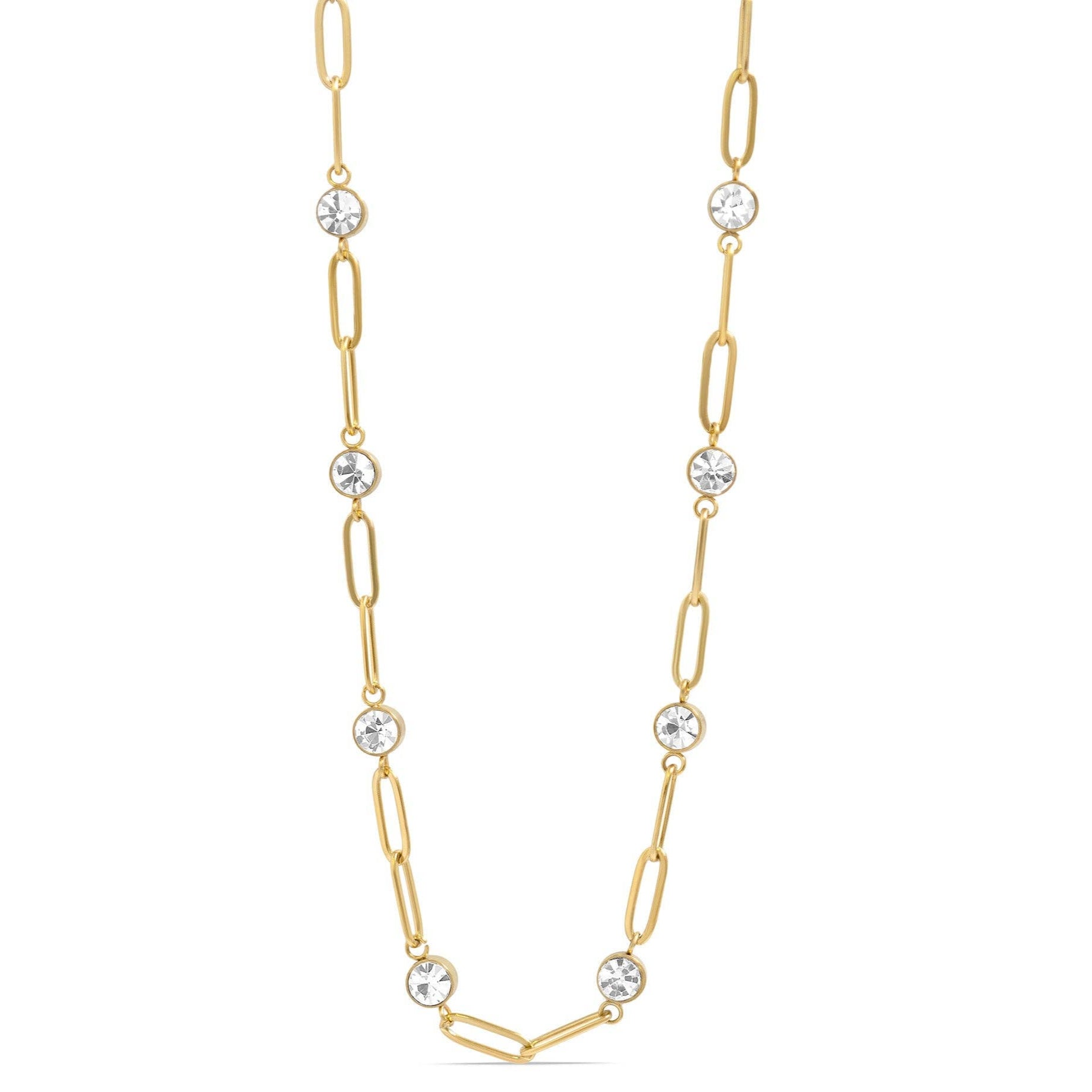 18K Gold PVD Steel Station Stone Paperclip Chain Necklace| 14" +02" - Nifty Decor & More