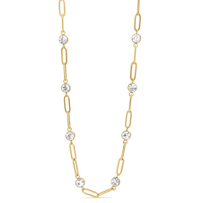 18K Gold PVD Steel Station Stone Paperclip Chain Necklace| 14" +02" Chain Necklace