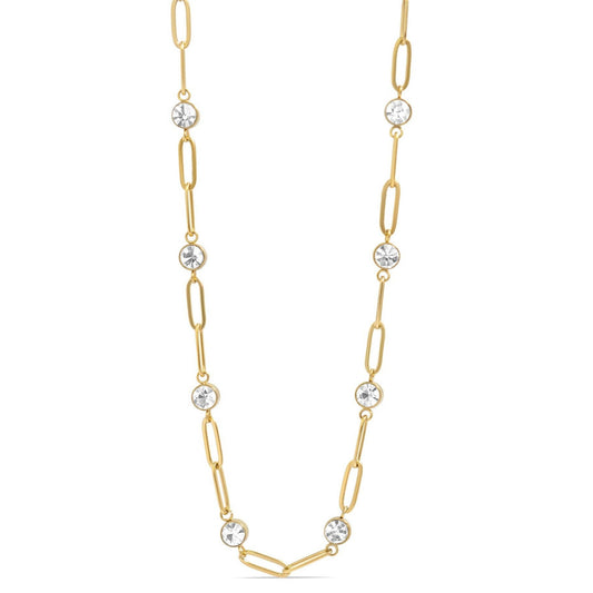 18K Gold PVD Steel Station Stone Paperclip Chain Necklace| 14" +02" - Nifty Decor & More