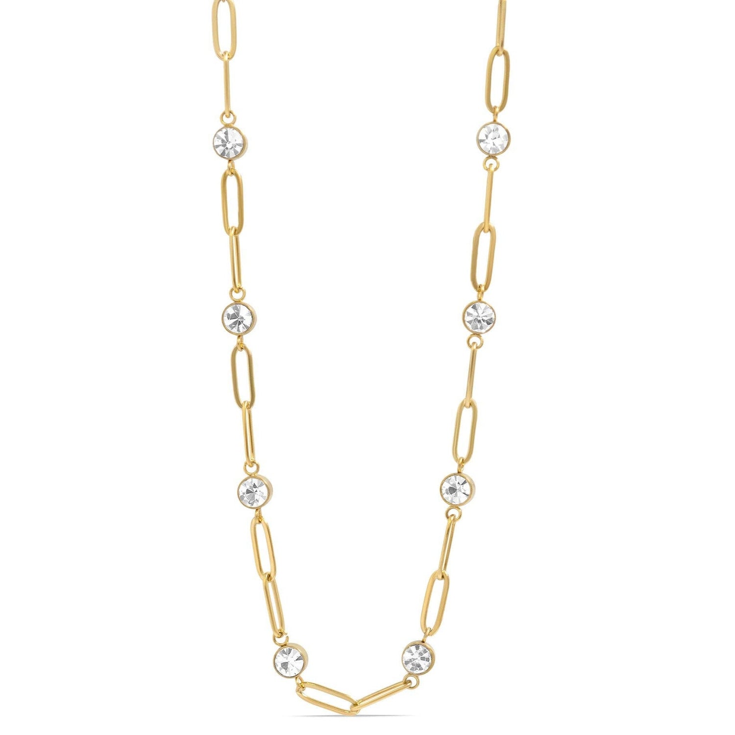 18K Gold PVD Steel Station Stone Paperclip Chain Necklace| 14" +02" - Nifty Decor & More