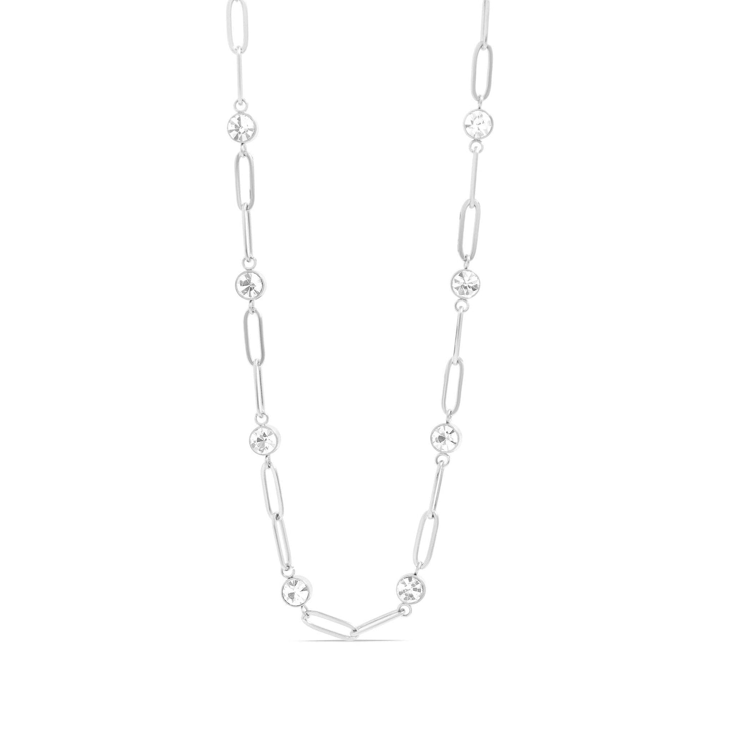 18K Gold PVD Steel Station Stone Paperclip Chain Necklace| 14" +02" - Nifty Decor & More