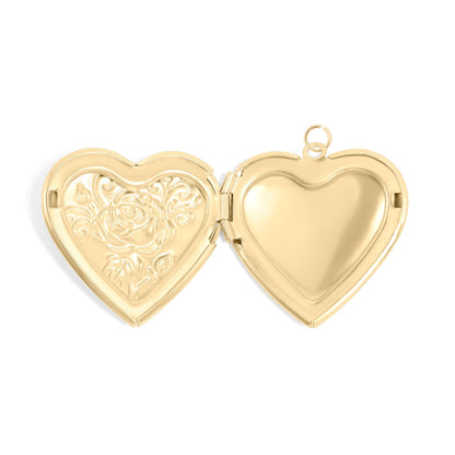 18K Gold Rose Heart Locket, Stainless Steel PVD Coated Pendant for Cherished Memories, Anniversary Gift Heart Locket charm